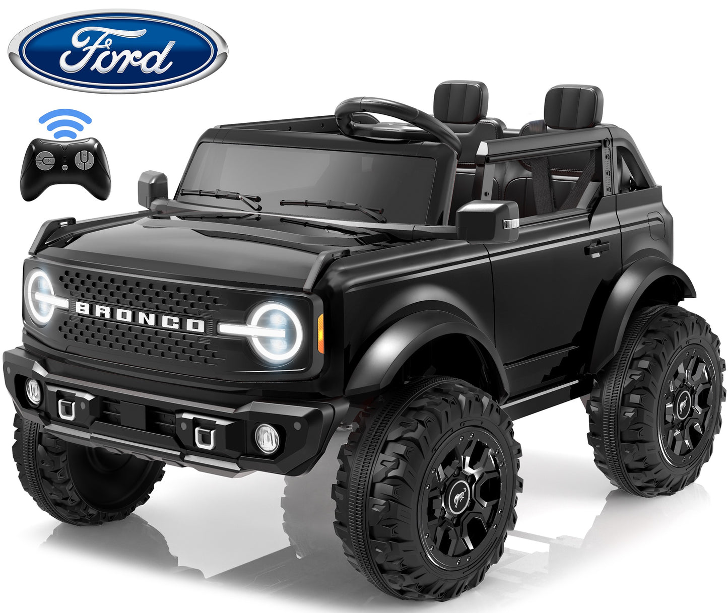 iRerts 2 Seater Ride on Cars, Licensed Ford Bronco Base 24V Ride on Toys for Big Kids Ages 3-8, Powered Kids Car Electric Vehicle with Remote Control, Bluetooth, LED Lights, 4 Wheel Suspension, Black