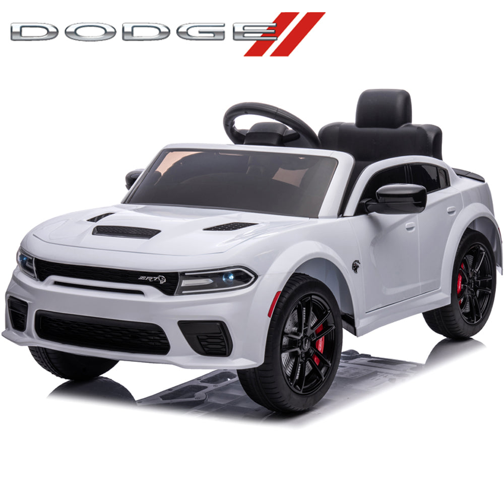 iRerts 12V White Dodge Charger Ride On Cars with Remote Control,  Kids Ride on Toys with Bluetooth, Music, LED Light, USB, MP3, 4 Wheel Suspension, Electric Cars for Kids Boys Girls Birthday Gifts
