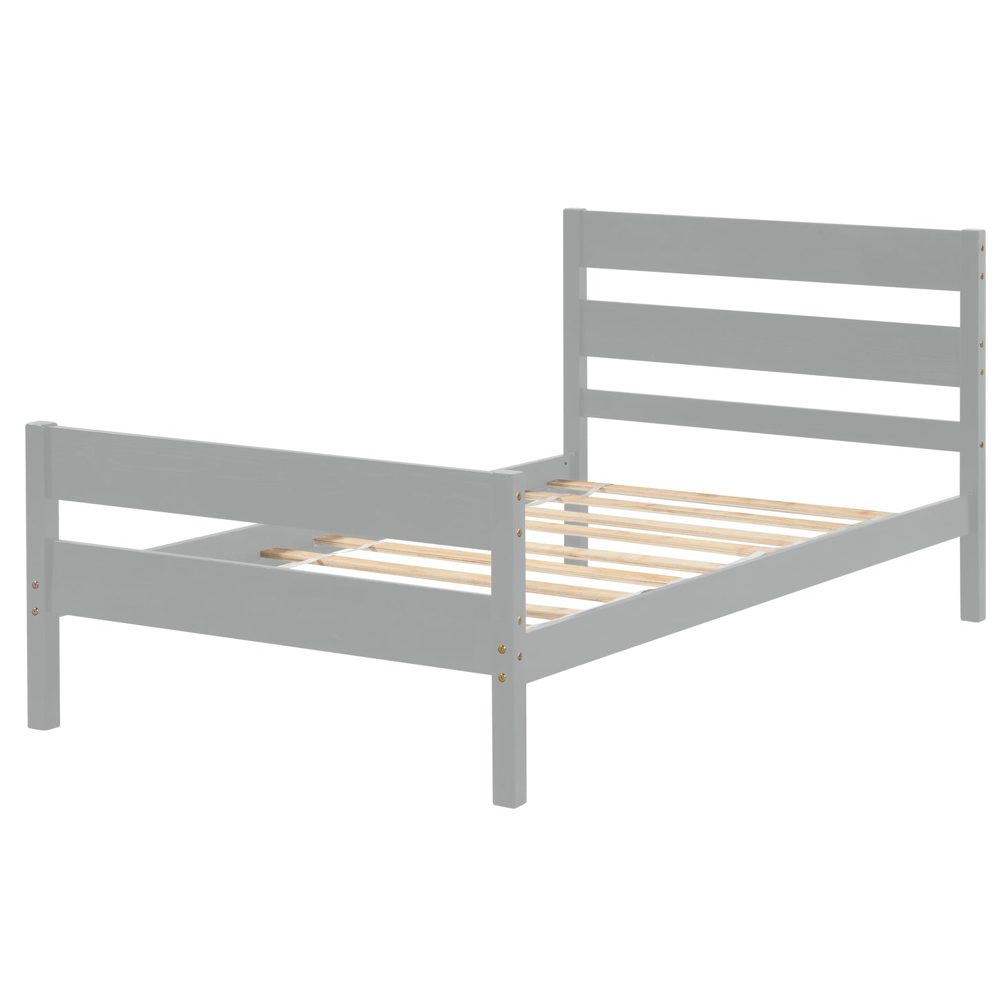 iRerts Wood Twin Bed Frame, Gray Twin Platform Bed Frame with Headboard and Footboard, Modern Twin Bed Frame No Box Spring Needed for Adults Teens Kids, Twin Size Bed Frame with Wood Slat Support
