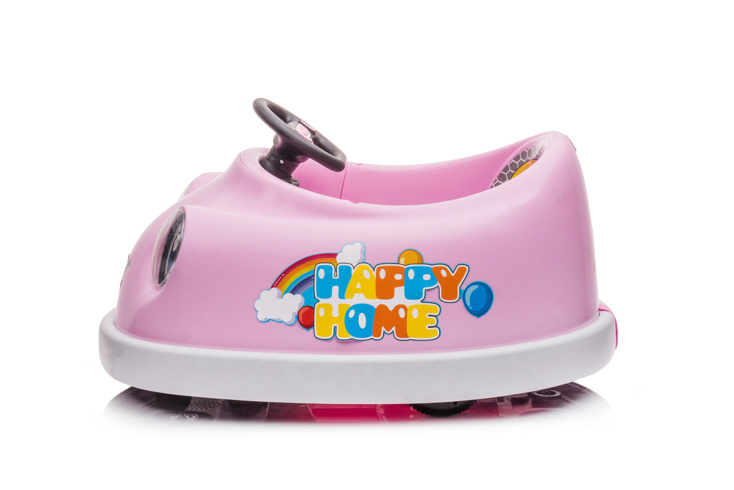 iRerts Kids Bumper Car with Remote Control, 12V Bumper Car for Toddlers Ages 1-6 Years with Rocking Horse Mode, Push Rod, Dinner Plate, USB Bluetooth Music, Ride on Toys Car for Boys Girls Gifts, Pink