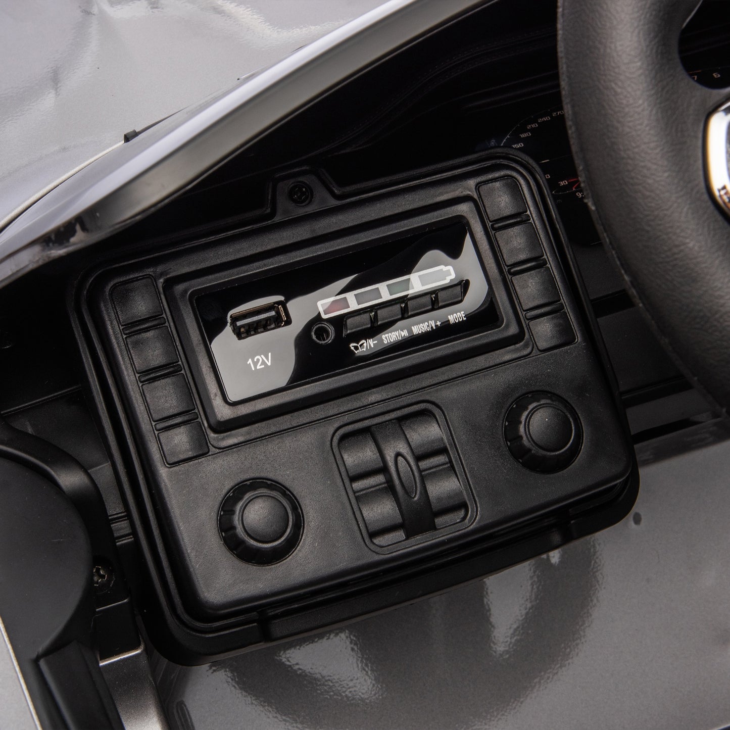 BMW M4 Silver 12V Ride On Cars with Remote Control, Battery Powered Ride on Toys with Music, Bluetooth, Story, USB/MP3 Port, LED Light, Kids Electric Vehicle for Boys Girls with Wheels, Easy to Carry