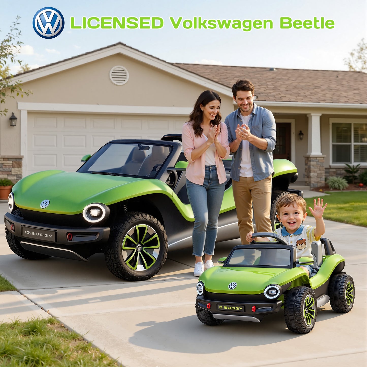 12V Electric Ride on Cars, Licensed Volkswagen Beetle Ride on Toys with Remote Control, Bluetooth, USB Port, Music, Rear Storage, LED Lights, Battery Powered Toddlers Electric Car for Kids Ages 3+
