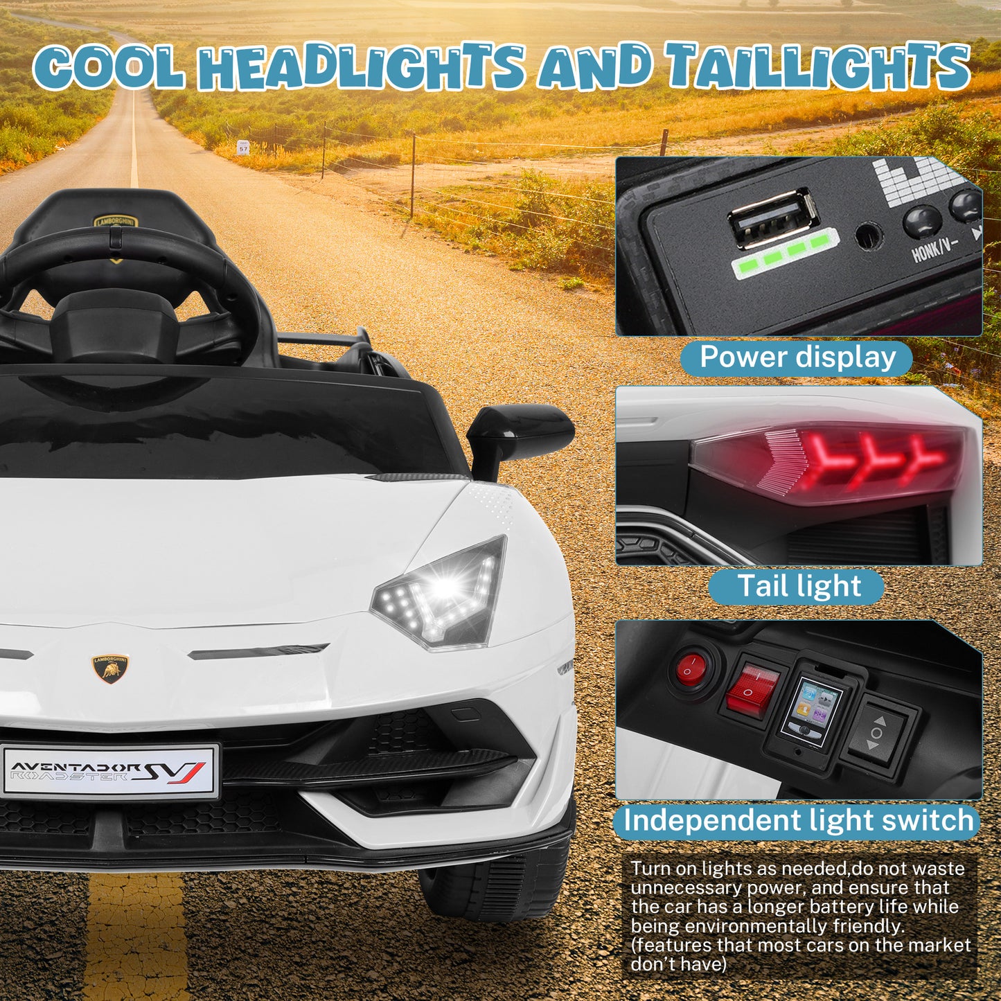 12V Powered Kids Ride on Car Toy with Remote Control, Licensed Lamborghini Sport Car for Girls Boys 3-5 Years Old, Electric Vehicle Car w/ Bluetooth, Fours Wheels
