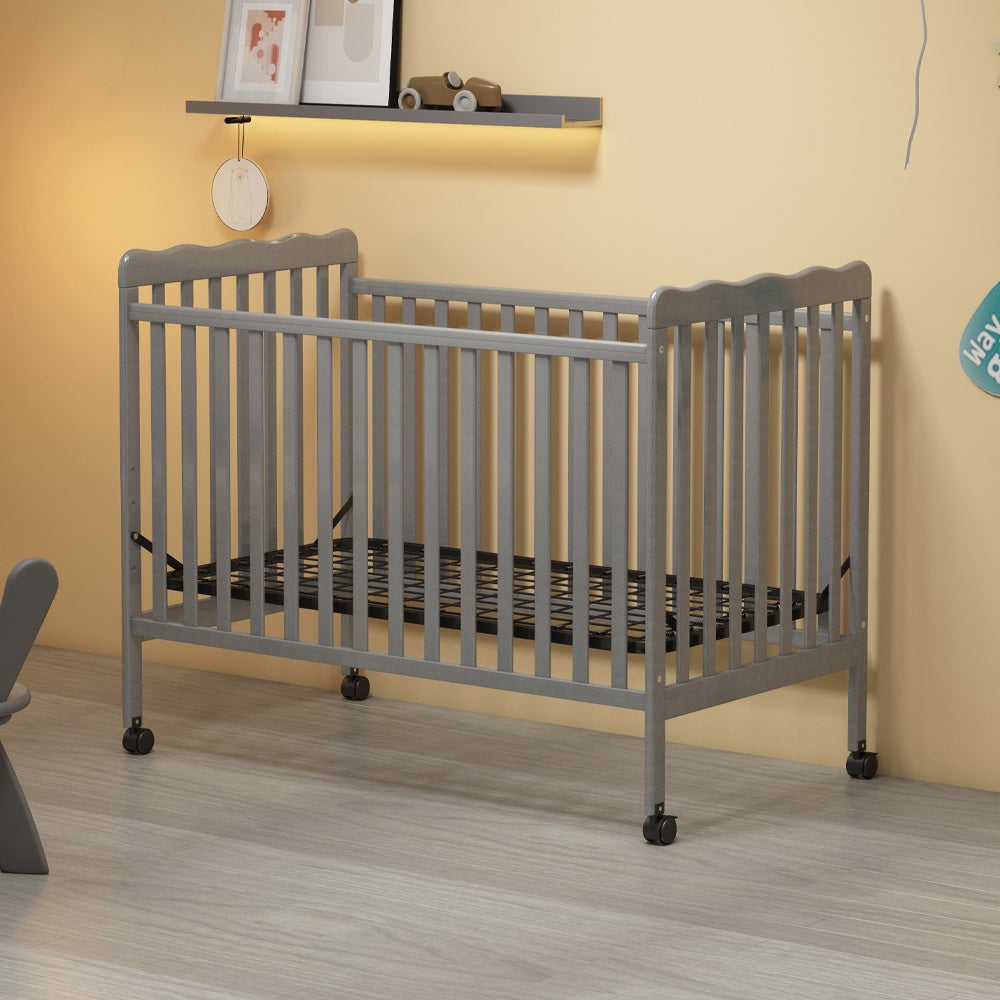 iRerts 3 In 1 Convertible Baby Crib, Wood Converts from Baby Crib to Toddler Bed and Daybed, Baby Bed with Locking Wheels, 4 Adjustable Mattress Heights, Non-Toxic Finish, Stone Gray