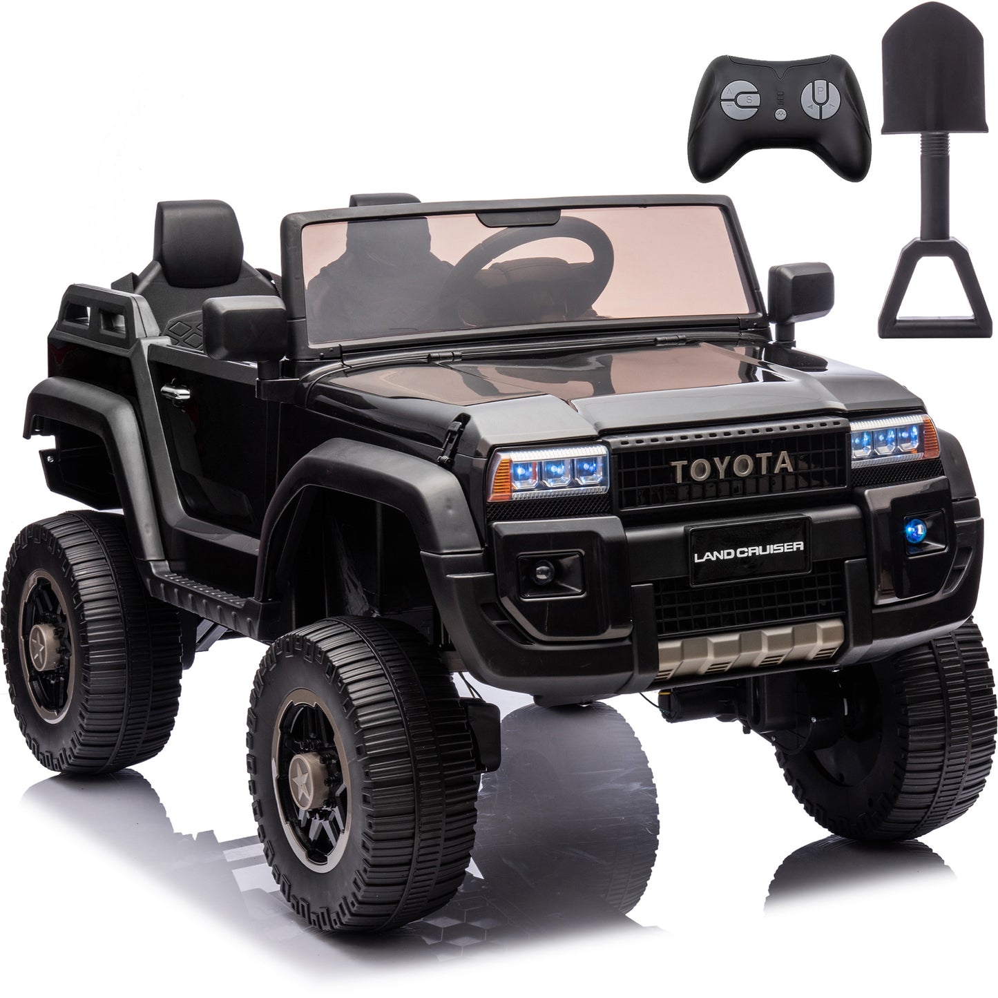 Licensed Toyota LC250 24V 2 Seater Ride On Car, Powered Ride on Toys with Remote Control, Shovel, Bluetooth Music, 4WD 220W Motor, 4 Wheels Suspension, Electric Truck for Kids Boy Girl Ages 3-8, Black