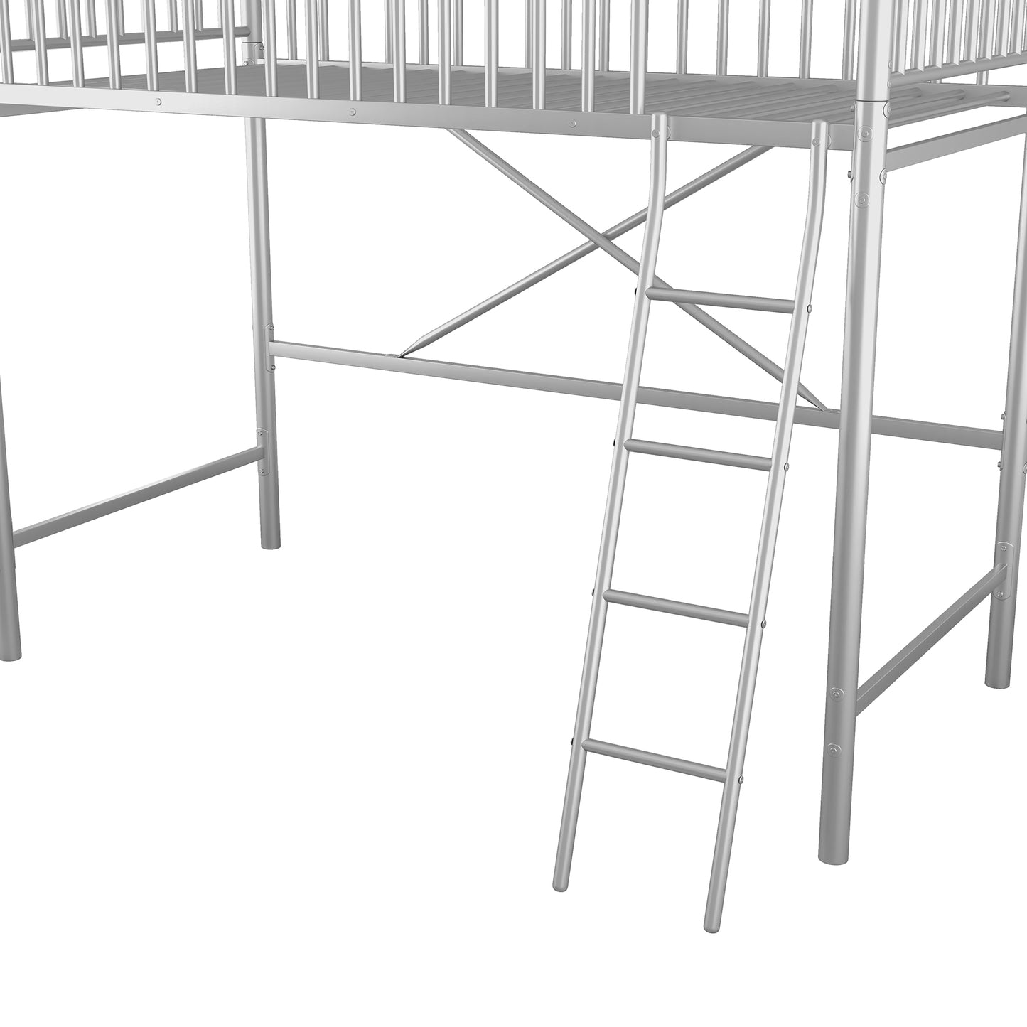 iRerts Twin Size Loft Bed, Metal Loft Bed Twin for Kids Teens Adults, Twin Loft Bed with Ladder and Full-Length Guardrail, Twin Metal Loft Bed for Bedroom Dorm Guest Room, No Box Spring Needed, Silver