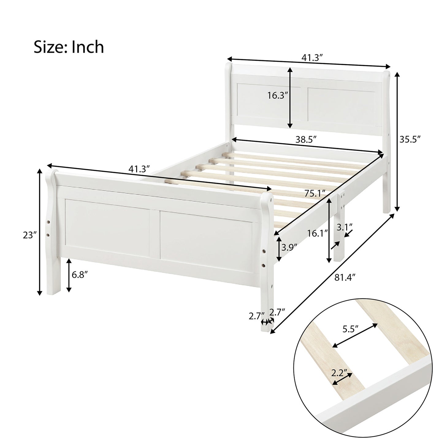 iRerts Platform Bed Frame Twin, Wood Twin Platform Bed Frame with Headboard and Footboard, Modern Twin Size Bed Frame with Wooden Slat Support, Twin Bed Frame No Box Spring Needed, White