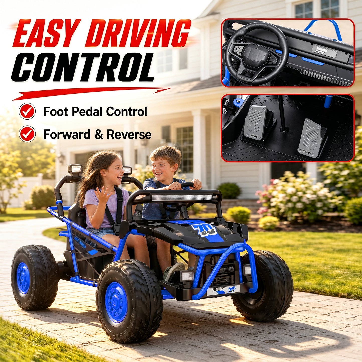 iRerts 36V Powered Ride on Toys for Big Kids, 2 Seater Ride on UTV Cars with Bluetooth, Music, 4 Wheels Spring Suspension, Kids Car Electric Ride on Vehicles for Boys Girls Ages 6+, Blue