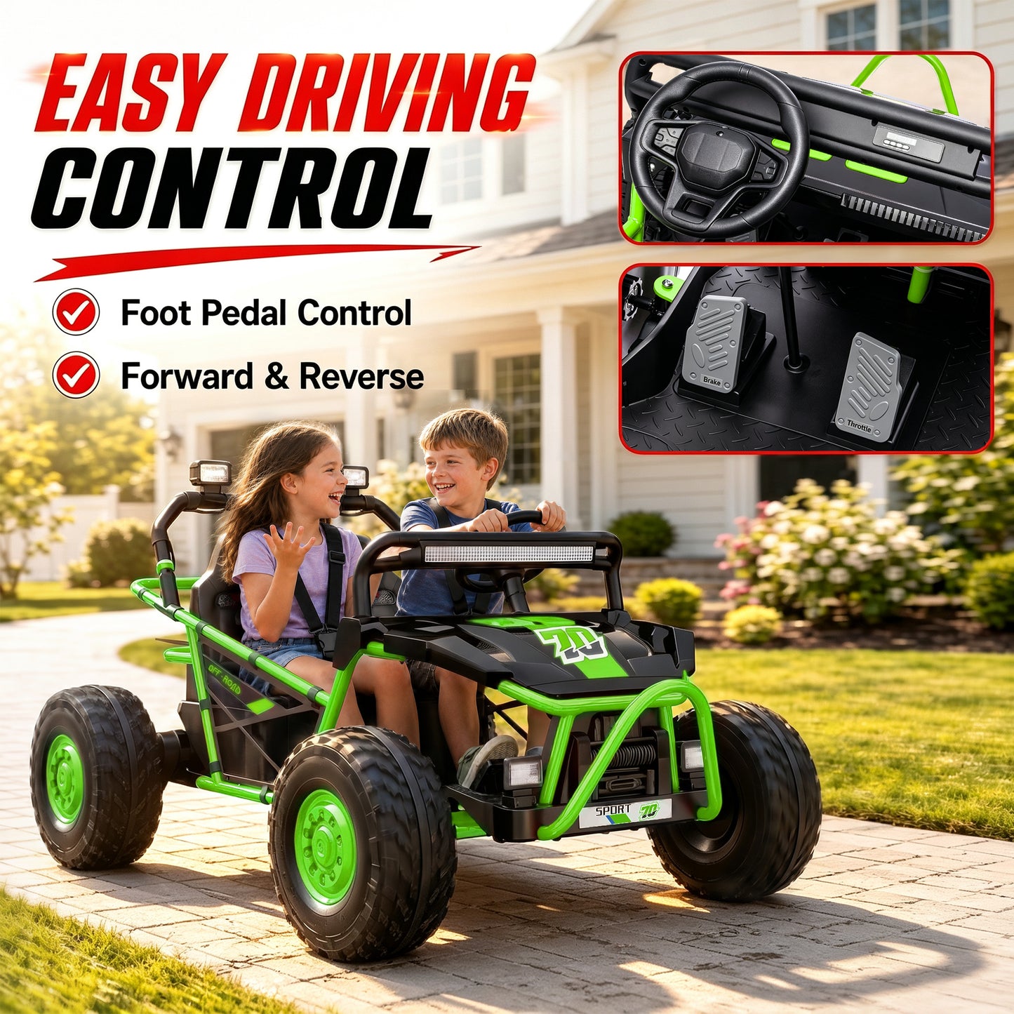 iRerts 36V Powered Ride on Toys for Big Kids, 2 Seater Ride on UTV Cars with Bluetooth, Music, 4 Wheels Spring Suspension, Kids Car Electric Ride on Vehicles for Boys Girls Ages 6+, Green