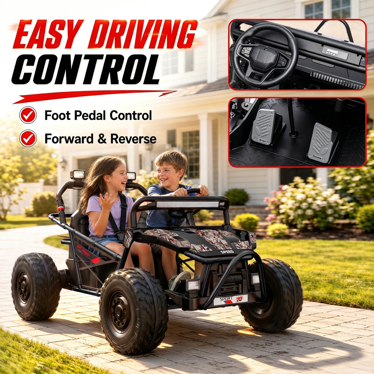 iRerts 36V Powered Ride on Toys for Big Kids, 2 Seater Ride on UTV Cars with Bluetooth, Music, 4 Wheels Spring Suspension, Kids Car Electric Ride on Vehicles for Boys Girls Ages 6+, Black