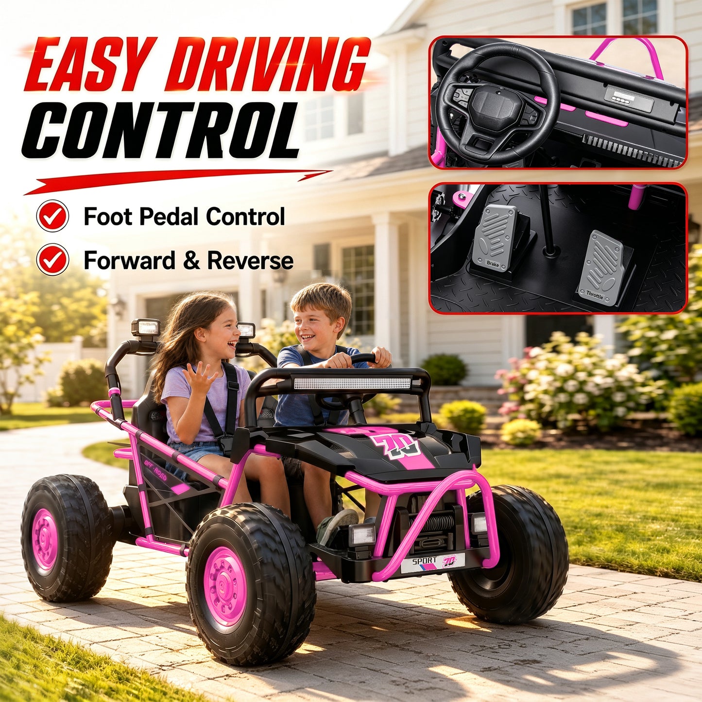 iRerts 36V Powered Ride on Toys for Big Kids, 2 Seater Ride on UTV Cars with Bluetooth, Music, 4 Wheels Spring Suspension, Kids Car Electric Ride on Vehicles for Boys Girls Ages 6+, Pink