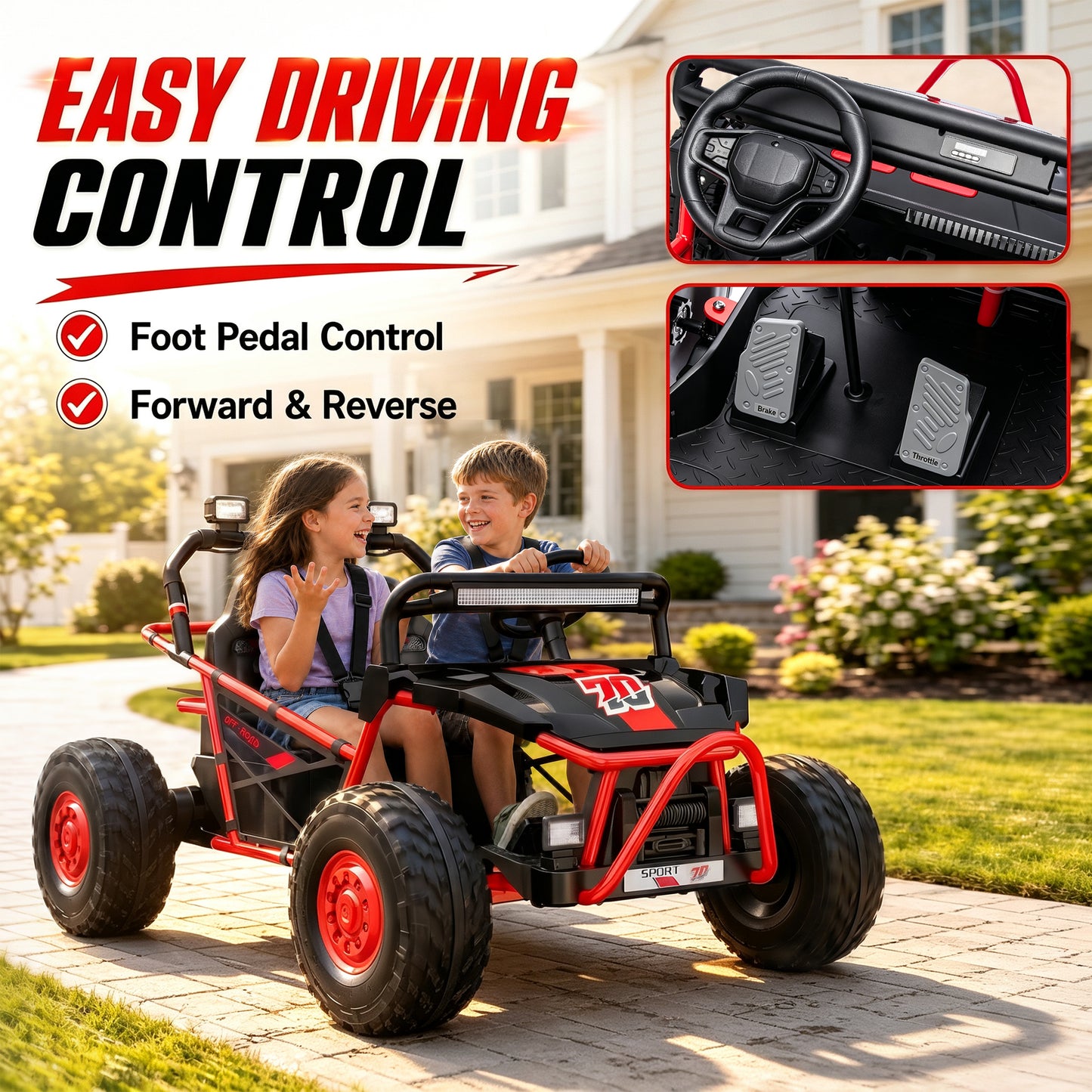 iRerts 36V Powered Ride on Toys for Big Kids, 2 Seater Ride on UTV Cars with Bluetooth, Music, 4 Wheels Spring Suspension, Kids Car Electric Ride on Vehicles for Boys Girls Ages 6+, Red