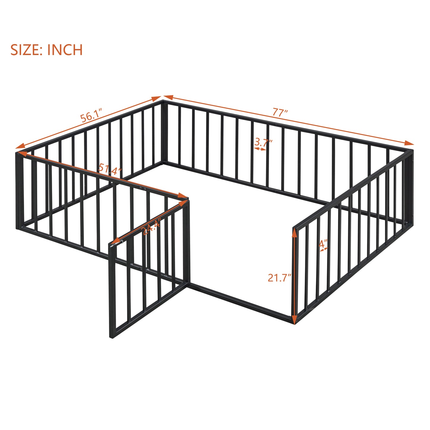 iRerts Full Floor Bed Frame, Metal Full Size Montessori Floor Bed Frame with Fence and Door, Kids Toddler Floor Bed Frame Full Size for Girls Boys, Twin Bed Frame without Bed Slats, Black