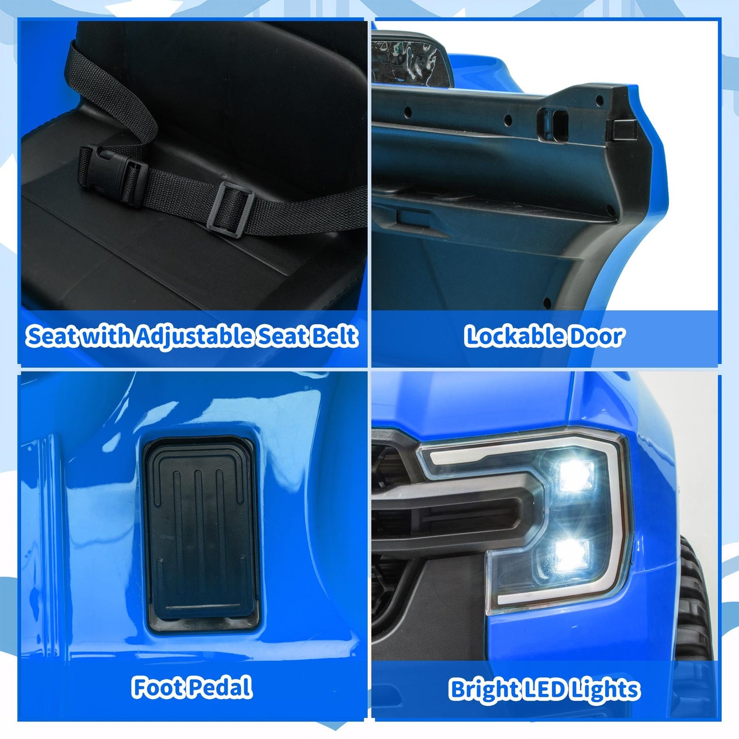 iRerts Blue 12V Ford Ranger Powered Ride on Car with Remote Control, Kids Electric Car for Boys Girls 3-6 Ages, Kids Ride on Toys with Bluetooth, Music, USB Port, Horn, LED Lights