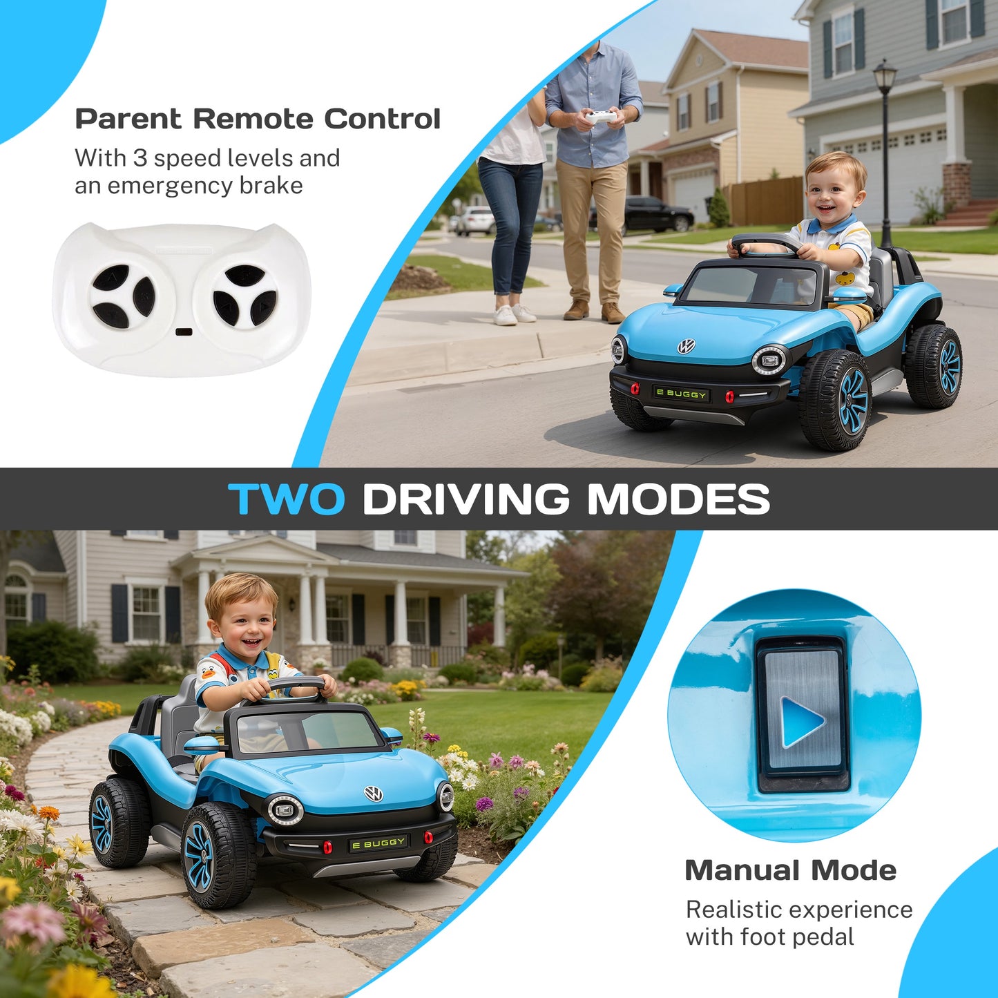 12V Electric Ride on Cars, Licensed Volkswagen Beetle Ride on Toys with Remote Control, Bluetooth, USB Port, Music, Rear Storage, LED Lights, Battery Powered Toddlers Electric Car for Kids Ages 3+