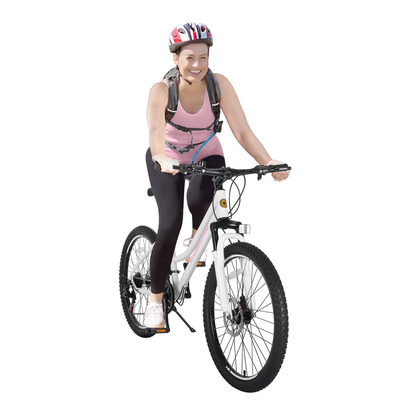 Mountain Bike, iRerts 24 Inch Mountain Bike for Girls, Shimano 21 Speed MTB Women Bicycle with Dual Disc Brakes and Front Suspension Fork, Outdoor Cycling Bike for Adult Work School Commuting, White