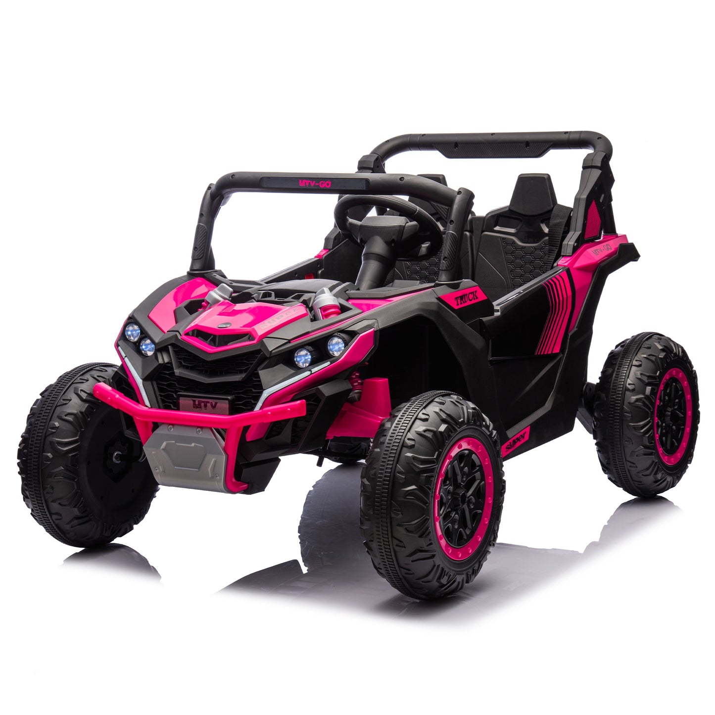 iRerts 2 Seater Ride on Car, 24V Powered Ride on Toys UTV with Remote Control, LED Lights, Bluetooth Music, 3 Speeds, Storage Space, Electric Vehicle for Kids Boys Girls Ages 3-8 Gifts, Pink