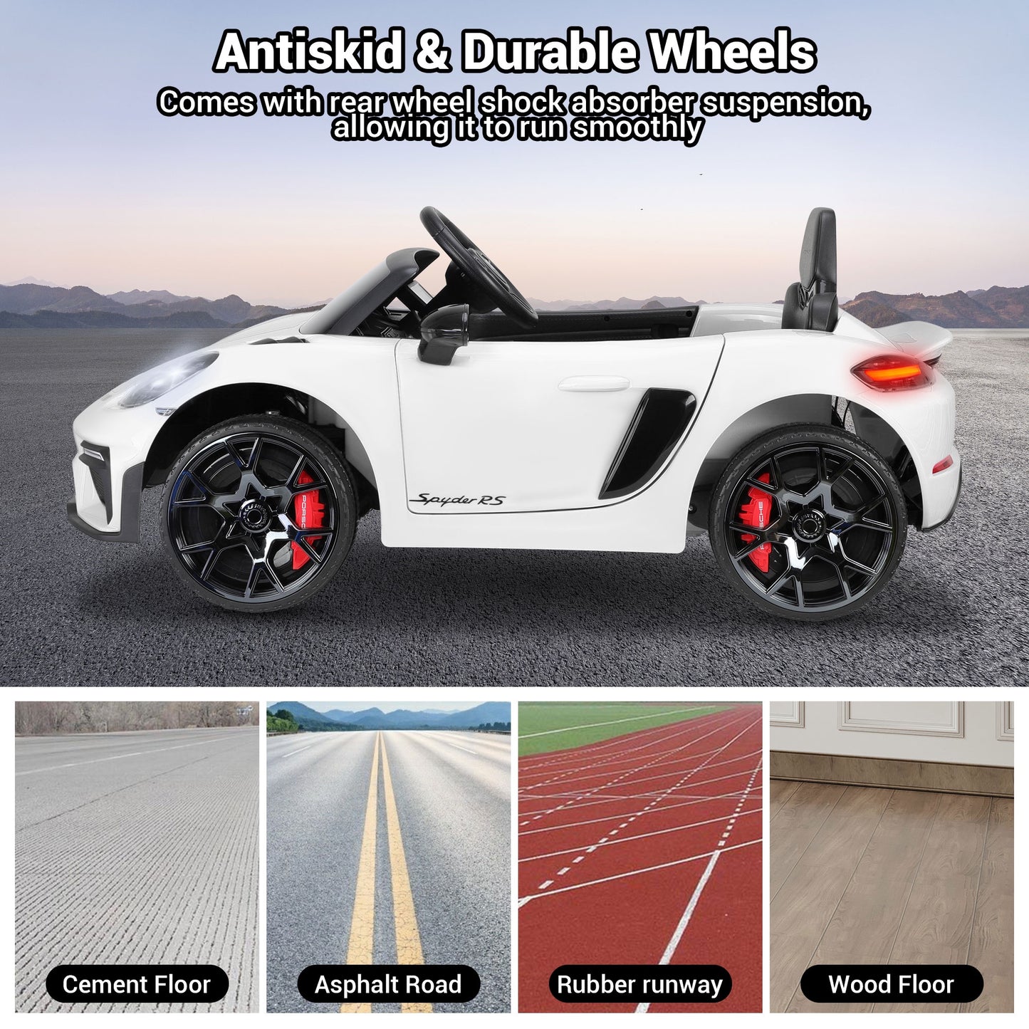 12V Powered Ride On Toys, Licensed Porsche 718 Ride on Car for Kids Boys Girls Christmas Gifts Ages 3-5, Kids Cars Electric Vehicle with Remote Control, Bluetooth, Music, LED Light, 4 Wheeler, White