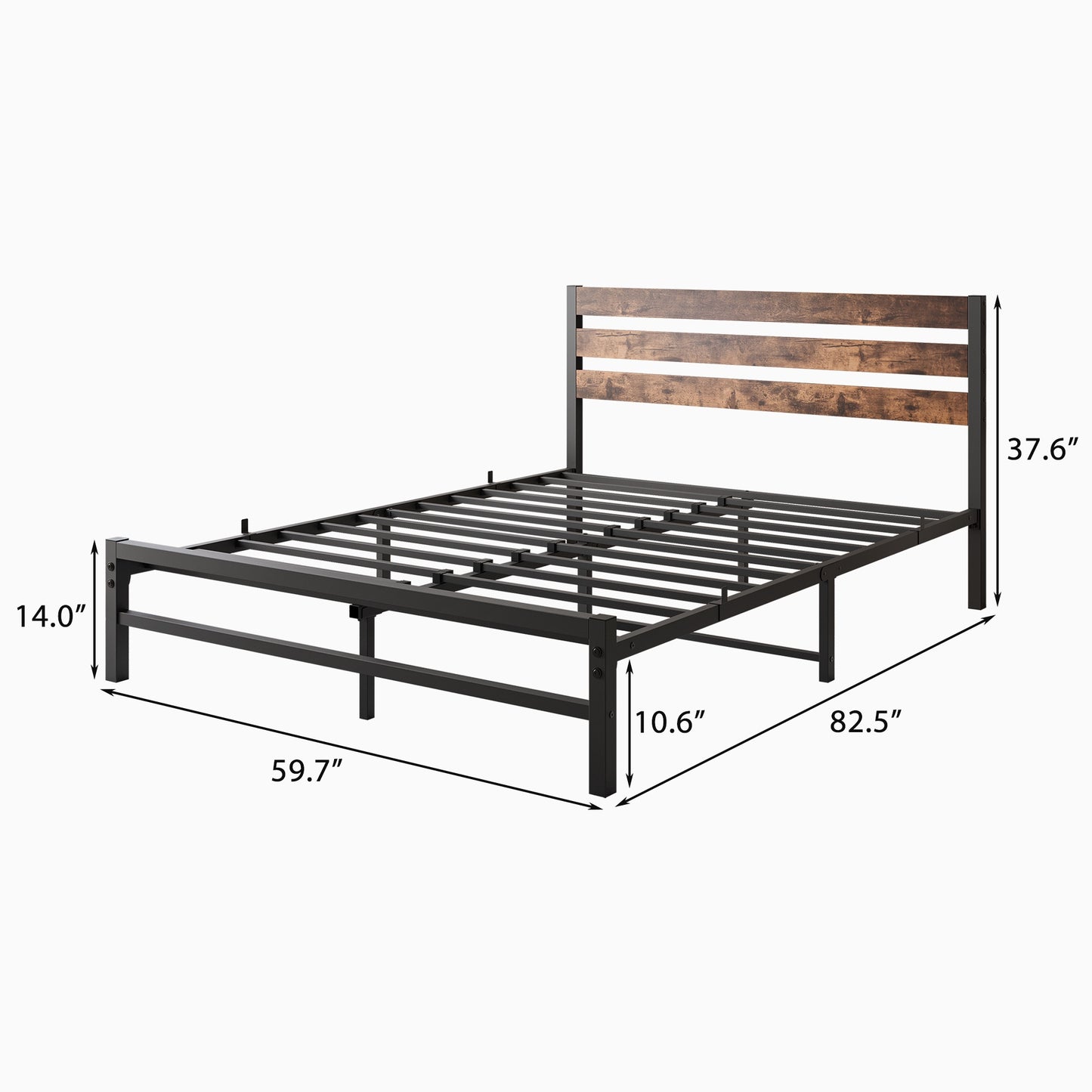 iRerts Queen Bed Frame with Headboard, Metal Platform Bed Frame No Box Spring Needed, Bed Frame Queen Size with Metal Support,  Noise-Free, Under Bed Storage, Easy Assembly, Rustic Brown