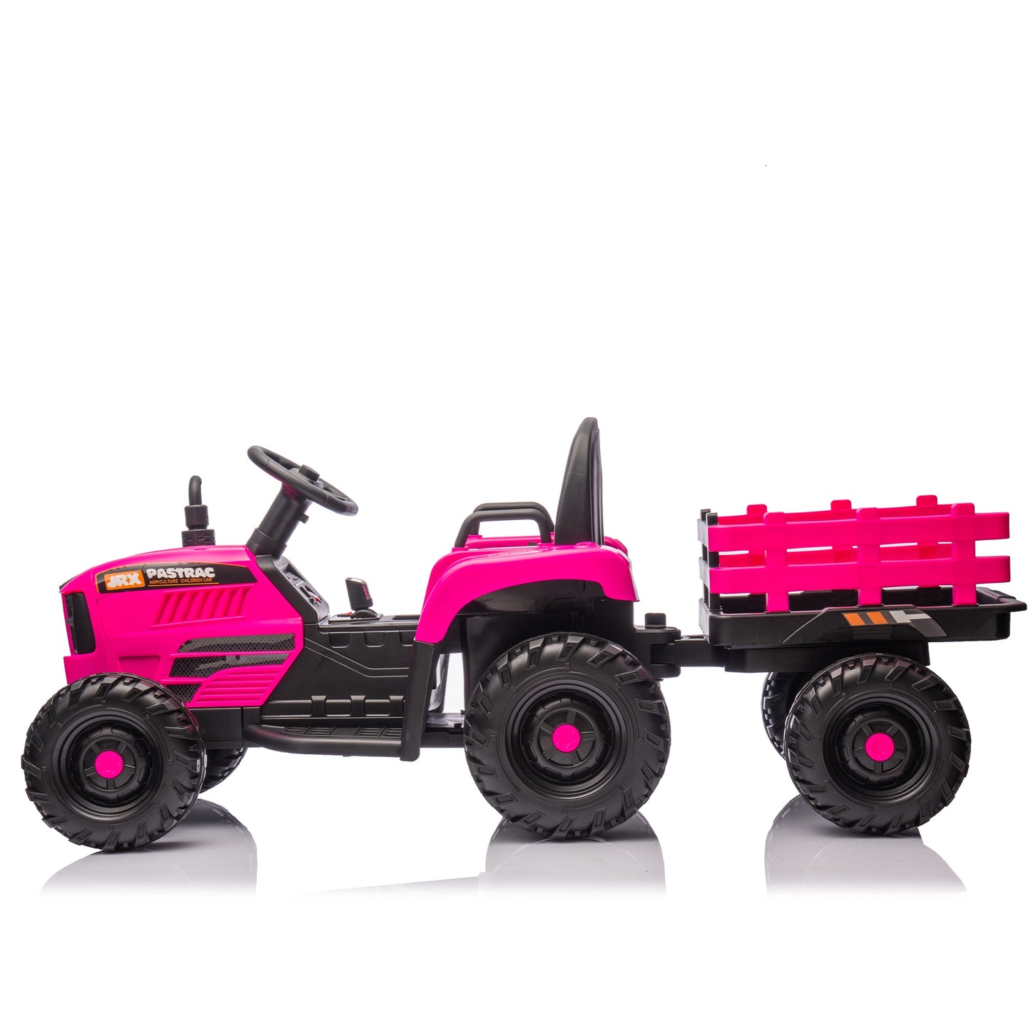 iRerts 24V Ride on Toy Tractor with Trailer, Powered Ride on Car with Remote Control, Electric Cars for Kids Toddlers Ages 3-6 with 3 Speeds, Bluetooth, Music, USB/MP3 Ports, LED Light, Rose Pink