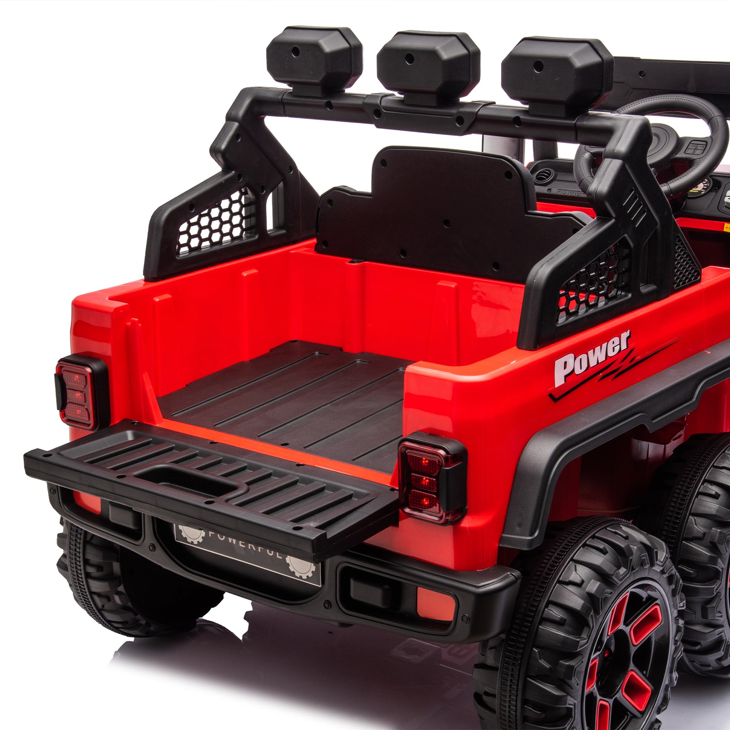 iRerts 24V Ride on PickUp Truck with Remote Control, 4WD Battery Powered Ride on Car with Bluetooth Music, USB/AUX Port, Rear Storage Box, LED Lights, Ride on Toys for Kids Boys Girls Gift, Red