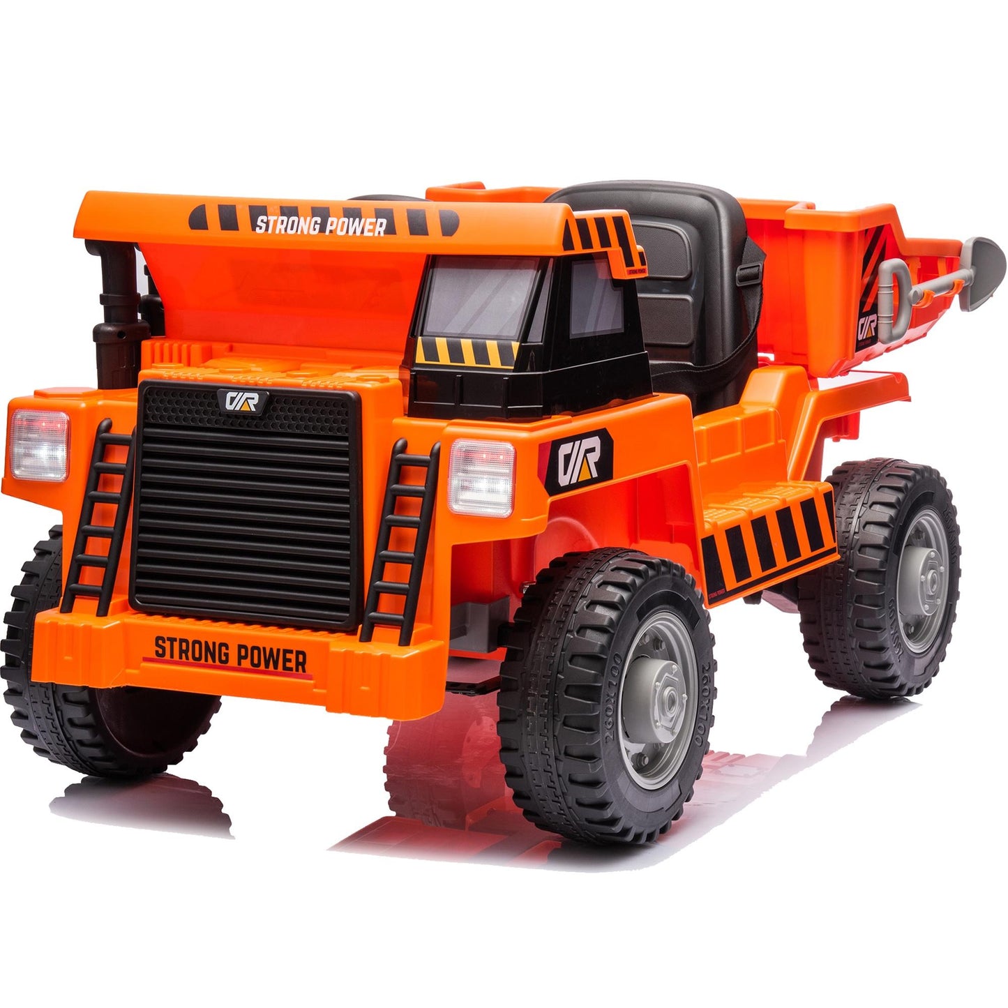 iRerts Ride on Dump Truck for Boys, 12V Ride on Car with Remote Control, 4 Wheel Construction Vehicles with Electric Dump Bed and Shovel, Powered Ride on Toys with Bluetooth, Music, USB Port, Orange