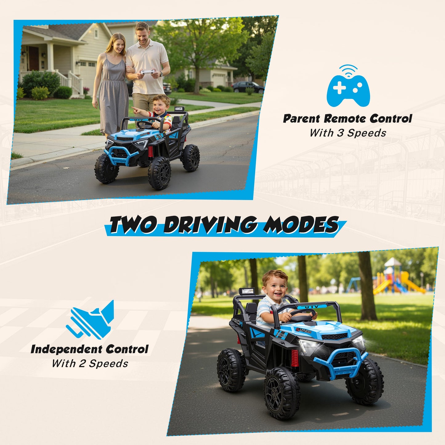 24V Powered Ride on Toys, iRerts Electric Ride on UTV with Remote Control, Four-Wheel Suspension, LED Lights, Bluetooth Music, Ride on Cars Vehicle for Kids Ages 3-6, Blue