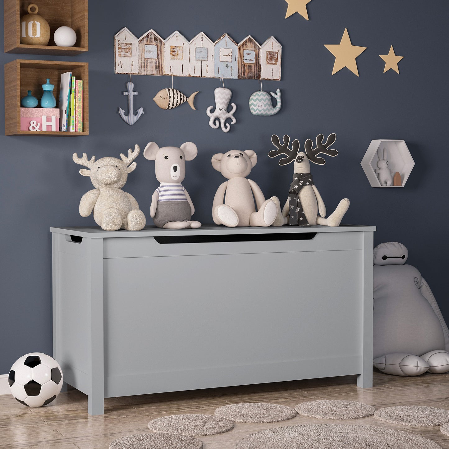 iRerts Wooden Toy Box Storage Kids Toy Storage with Safety Hinged Lid Toy Chests & Organizers for Boys and Girls