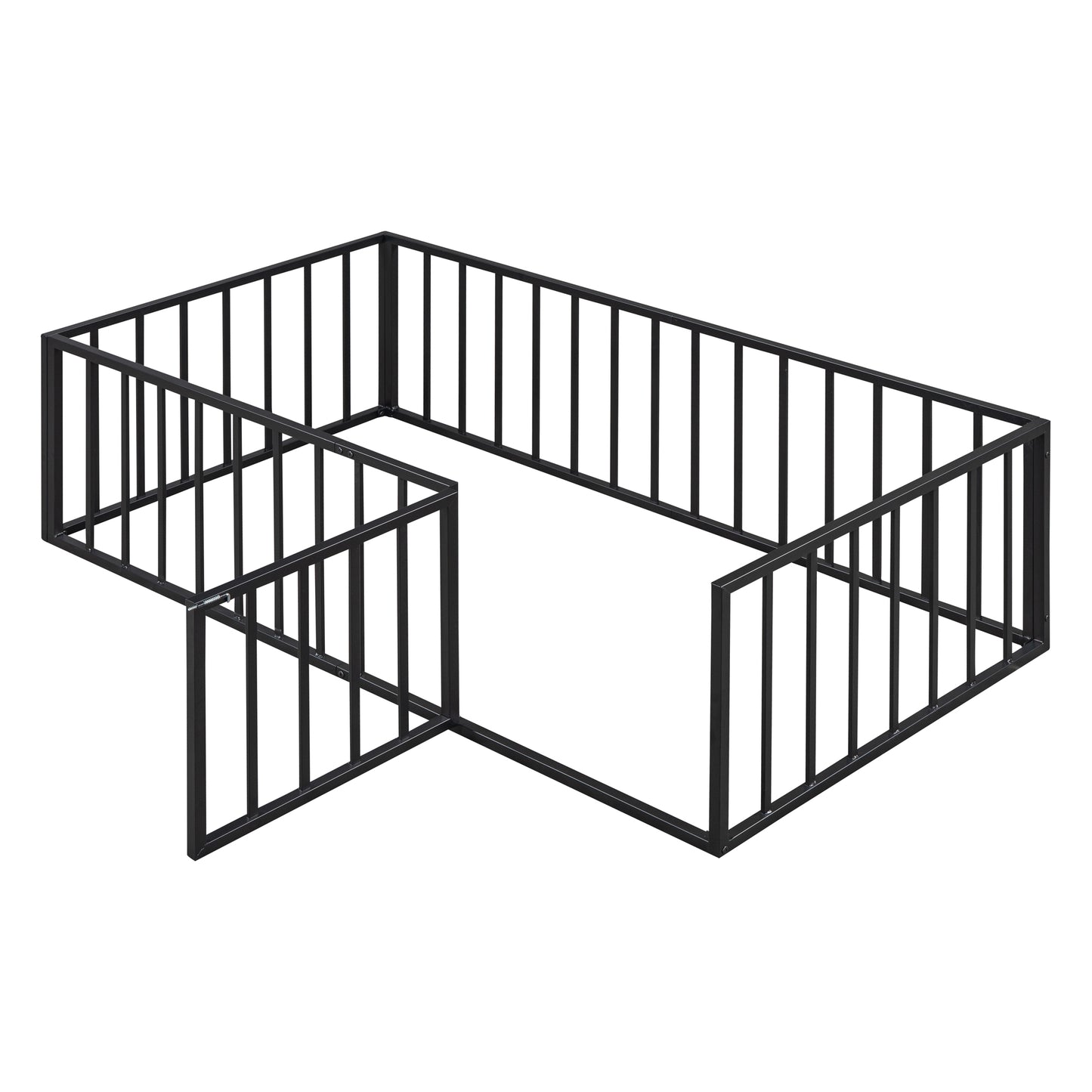 iRerts Twin Floor Bed Frame, Metal Twin Size Montessori Floor Bed Frame with Fence and Door, Kids Toddler Floor Bed Frame Twin Size for Girls Boys, Twin Bed Frame without Bed Slats, Black