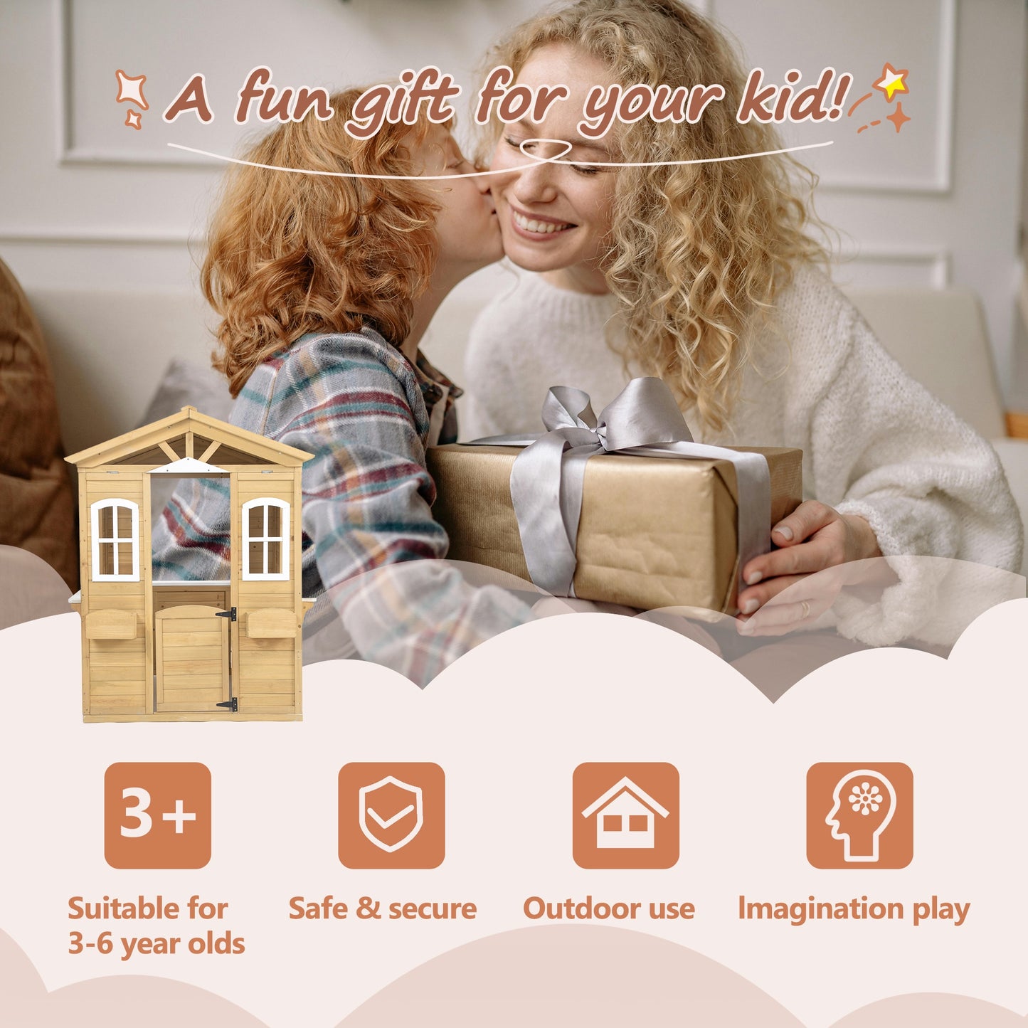iRerts Kids Playhouse Outdoor, Wooden Playhouse for Kids with  Working Door, Windows, Flowers Pot Holder, Kids Play Equipment Outdoor Toys Pretend Playhouse for Girls Boys Toddlers 2-8 Years Old