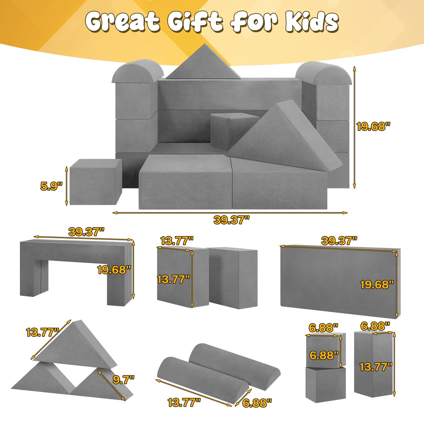 Modular Kids Play Couch, 12 Pcs Modular Sectional Sofa for Playroom Bedroom Floor, Convertible Form Couch Set for Tollders Children 1-3 Years Old, Imagination& Relaxation