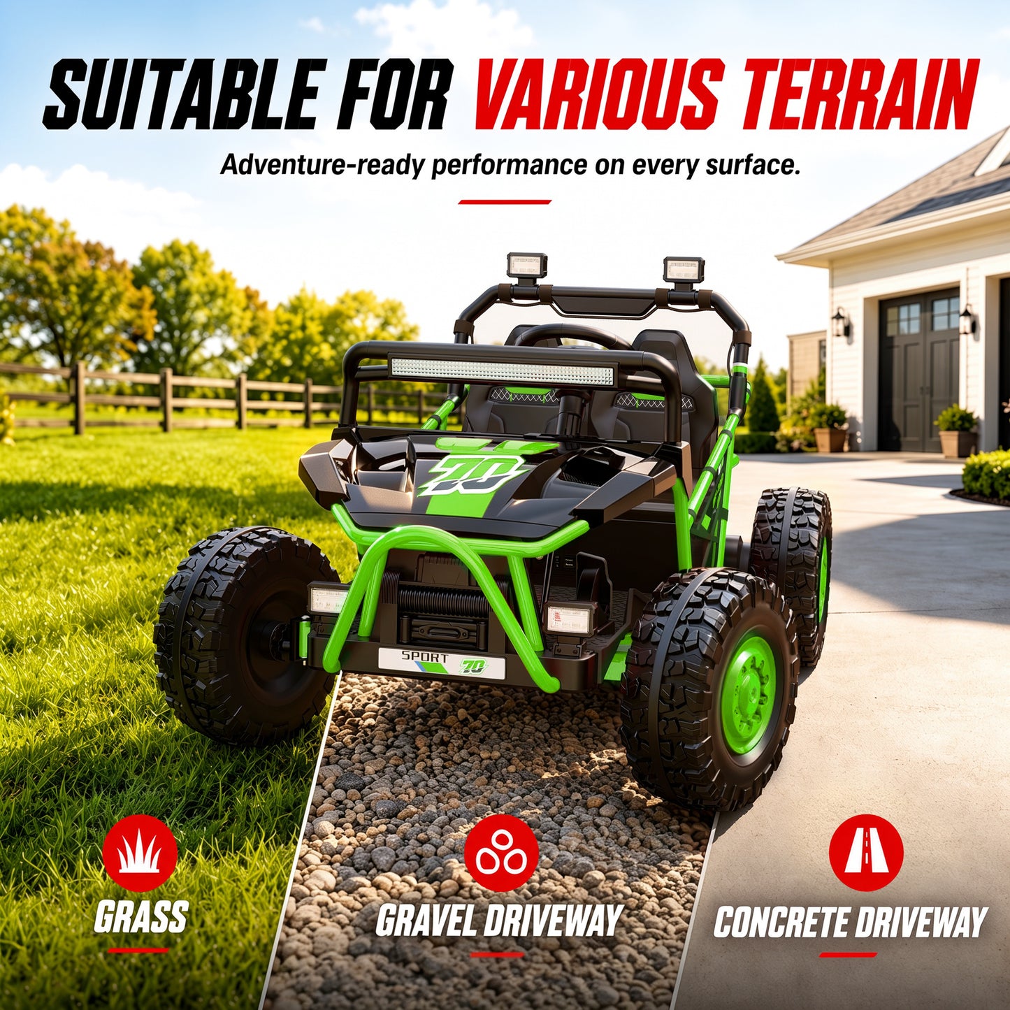 iRerts 36V Powered Ride on Toys for Big Kids, 2 Seater Ride on UTV Cars with Bluetooth, Music, 4 Wheels Spring Suspension, Kids Car Electric Ride on Vehicles for Boys Girls Ages 6+, Green