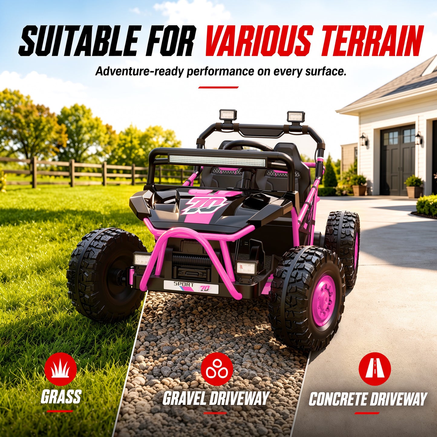 iRerts 36V Powered Ride on Toys for Big Kids, 2 Seater Ride on UTV Cars with Bluetooth, Music, 4 Wheels Spring Suspension, Kids Car Electric Ride on Vehicles for Boys Girls Ages 6+, Pink