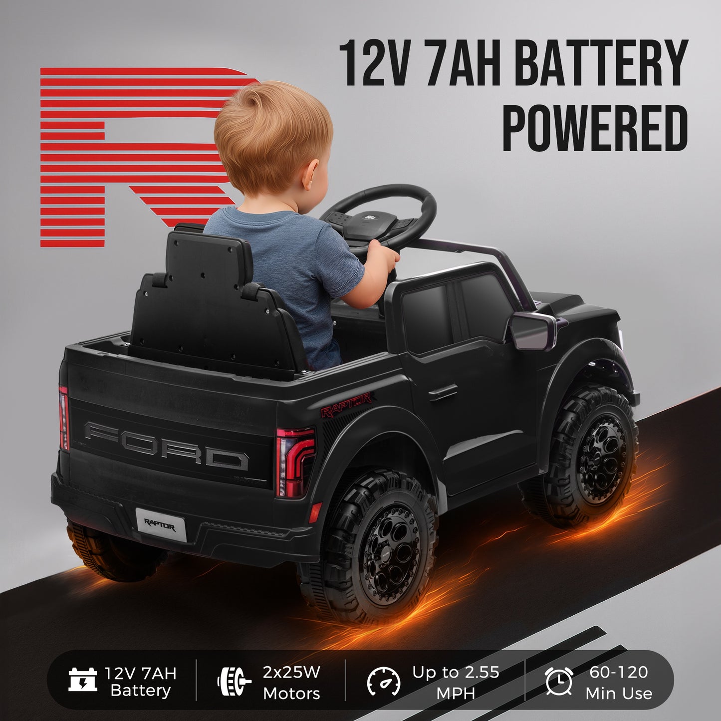 12V Ride on Cars with Remote Control, Licensed Ford F 150 Raptor Powered Ride on Toys with Bluetooth, Radio, LED Light, 4 Wheels Suspension, Kids Cars Electric Vehicles for Boys Girls Ages 3-6, Black