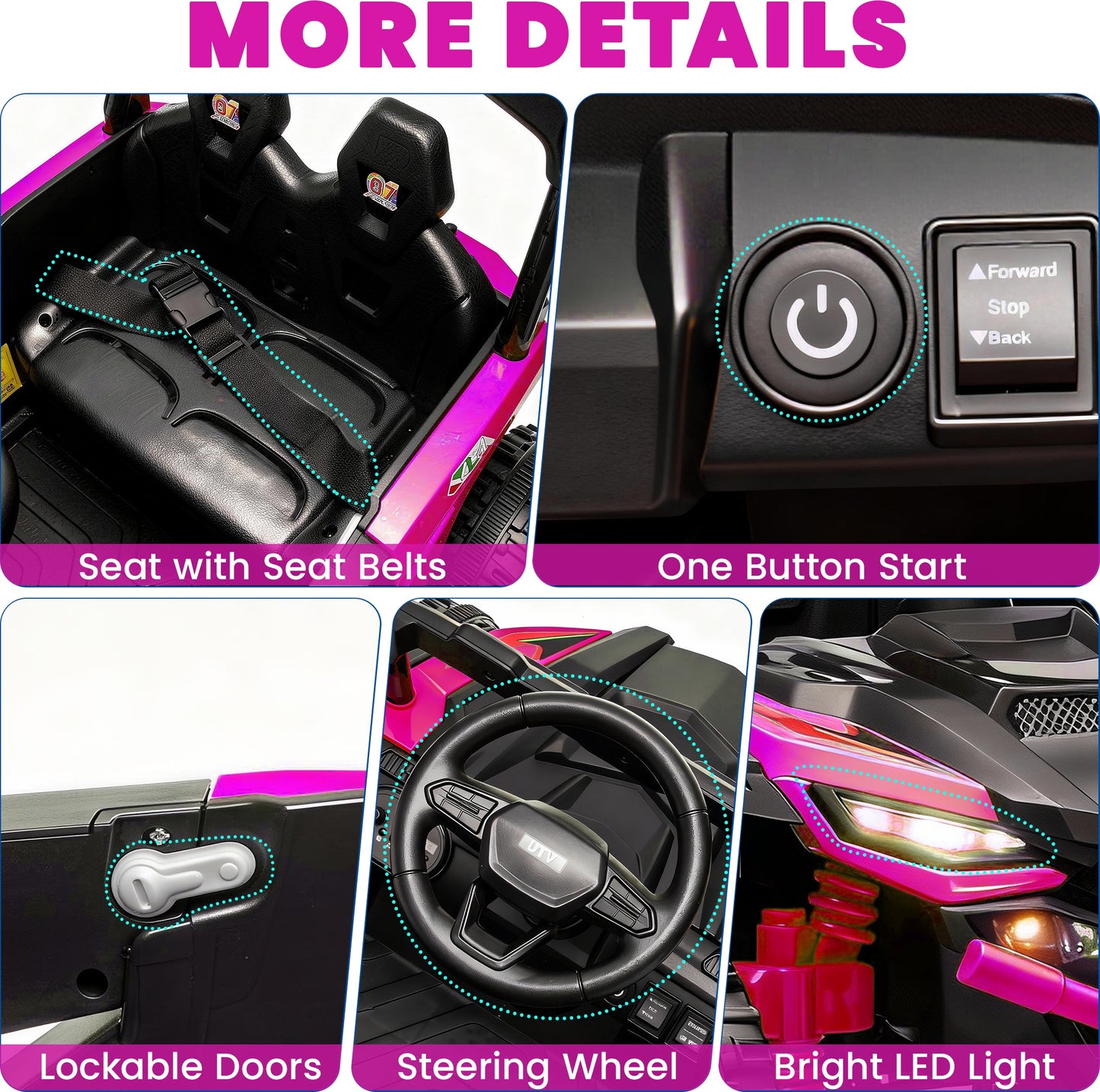 iRerts 24V Powered Ride on Car UTV, Kids Ride on Toys with Remote Control, Bluetooth, Music, 4 Wheels Suspension, LED Light, Kids Cars 4 Wheeler Electric Vehicles for Boys Girls Ages 3-5 Gifts, Pink