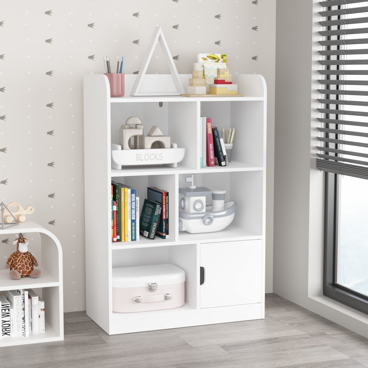 Kids Cube Bookcase and Toy Storage Organizer, Wooden Book Shelf for Bedroom, Living Room, White
