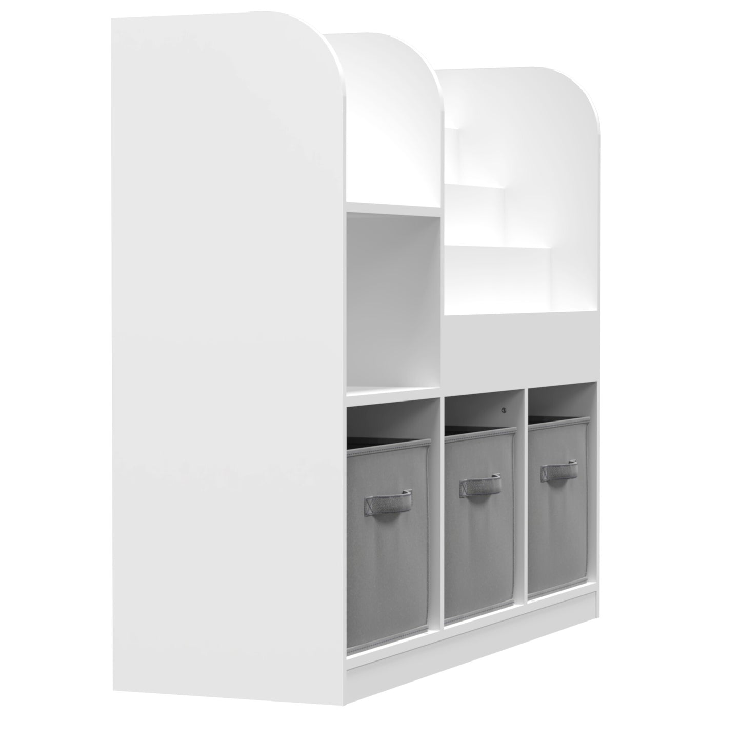 Kids Bookshelf and Toy Storage Organizer with 3 Drawers, Wooden Cube Bookcase for Children Toddlers with 4 Tier Book Display Shelf, for Kids Baby Room, Bedroom, Living Room, White
