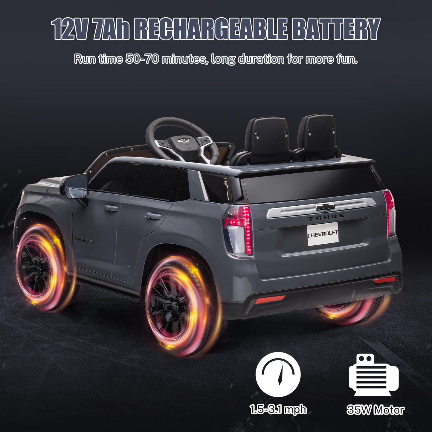 iRerts 12V Ride On Toys with Remote Control, Licensed Chevrolet Tahoe Kids Ride on Cars with Music, LED Lights, MP3/USB/AUX Port, Kids Electric Vehicle for Boys Girls, Gray