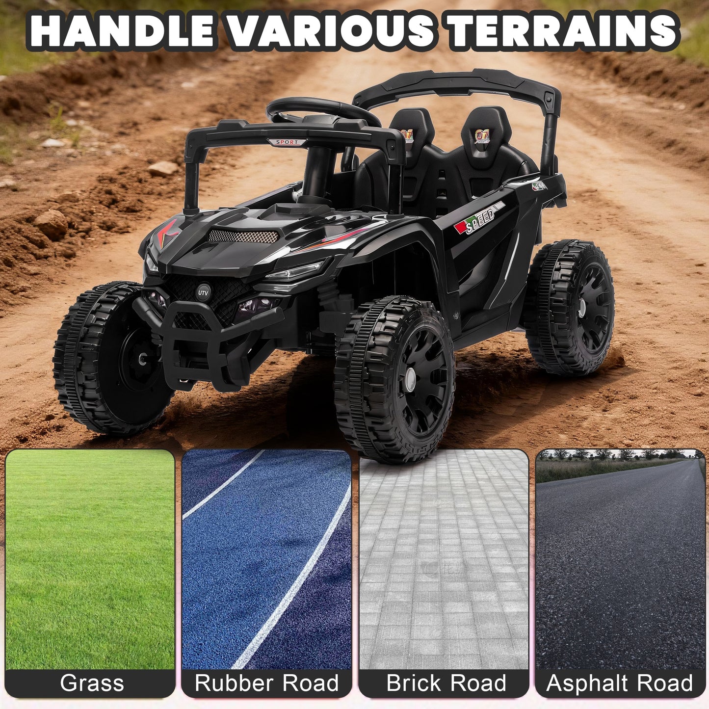 iRerts 24V Powered Ride on Car UTV, Kids Ride on Toys with Remote Control, Bluetooth, Music, 4 Wheels Suspension, LED Light, Kids Cars 4 Wheeler Electric Vehicles for Boys Girls Ages 3-5 Gifts, Black