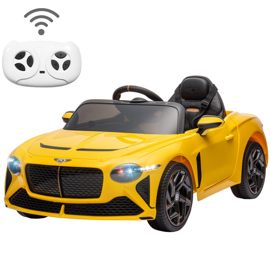 12V Ride On Car with Remote Control, Licensed Bentley Mulsanne Kids Electric Car with Bluetooth, Music, USB, MP3, LED Light, Battery Powered Electric Ride On Vehicle for Boy Girl Birthday Gift, Yellow