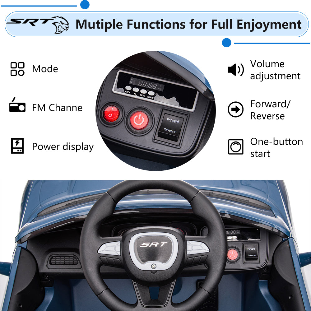 Dodge Challenger 12V Ride On Cars with Remote Control, kids Electric Car with Bluetooth, LED Light, USB, MP3, Battery Powered Ride on Toys for 3-5 Years Old Kids Boys Girls Birthday Gifts, Blue