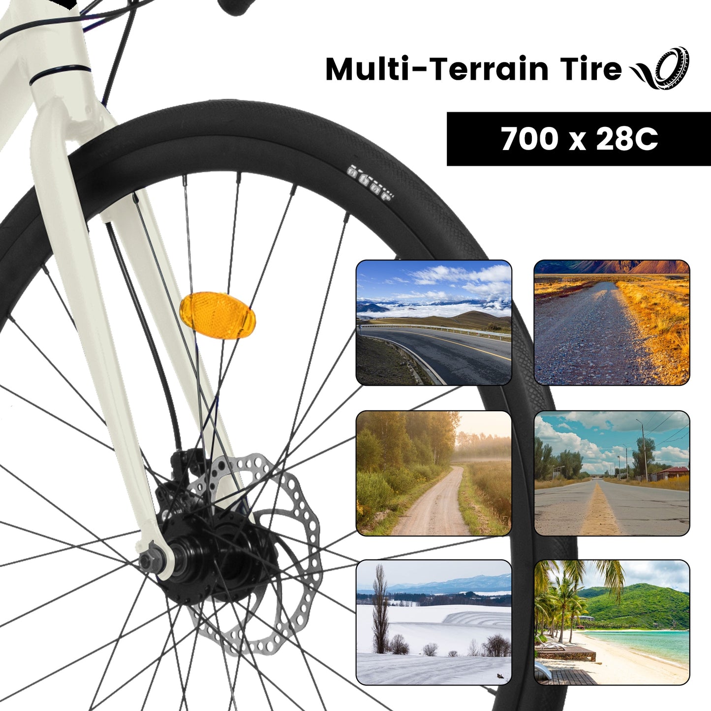 iRerts 700C Road Bike, 16 Speed Outdoor Bike for Men Women, Road Commuter Bike with Disc Brakes, Aluminum Frame, Lightweight Racing Bike Adult Bicycle L Size, Cream
