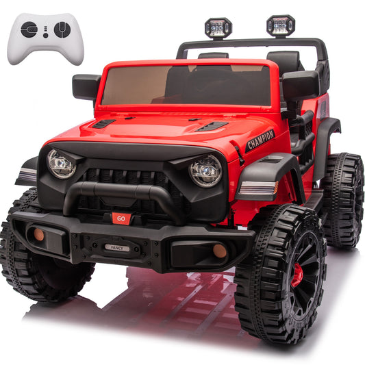 iRerts Ride on Toys for Kids 4-8, 24V 2 Seater Ride on Car with Remote Control, Powered Ride on Truck for Boys Girls Gifts, Kids Electric Vehicles with Bluetooth, USB/MP3, Light/Searchlight, Red