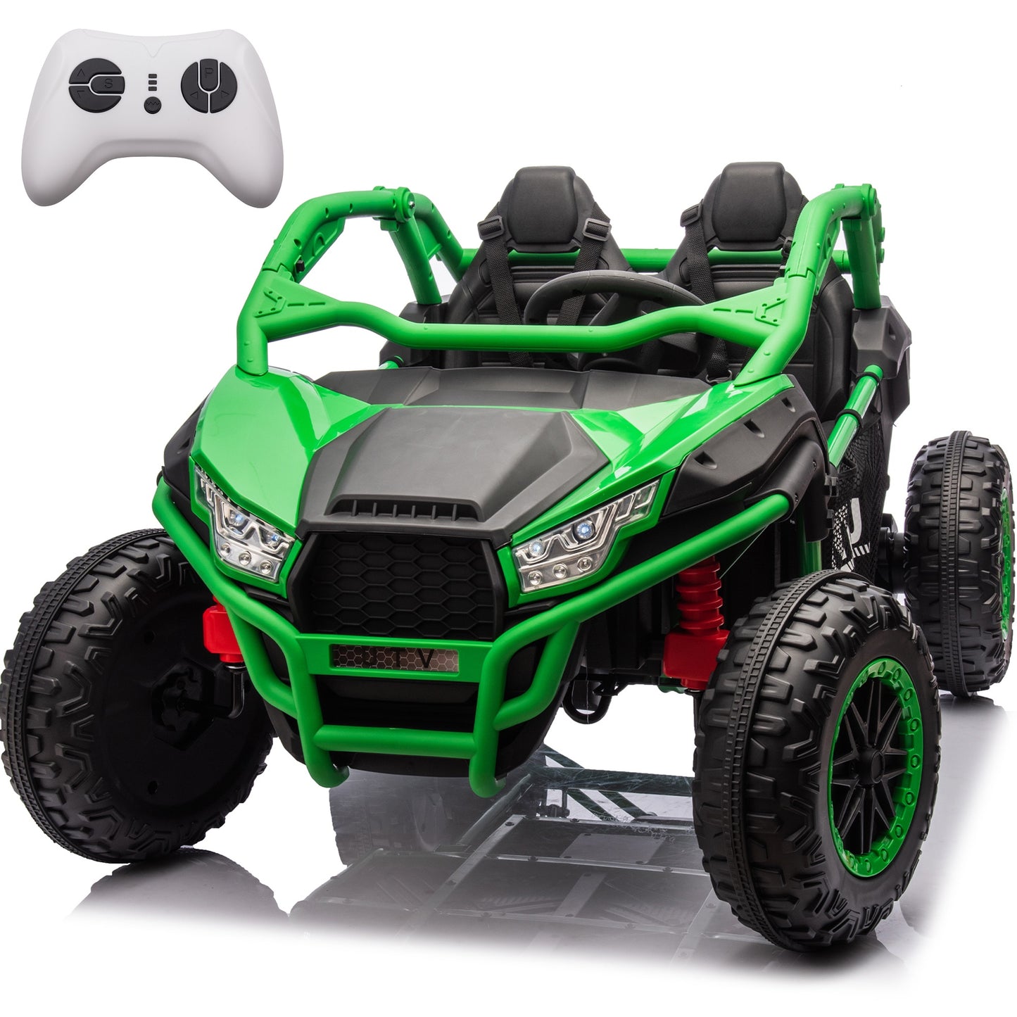iRerts 2 Seater Ride on Car for Kids, 24 Volt Ride on Toys for Boys Girls Gifts, Powered Ride on UTV Electric Vehicle with Remote Control, Bluetooth, MP3/USB Ports, 4 Wheel Spring Suspension, Green