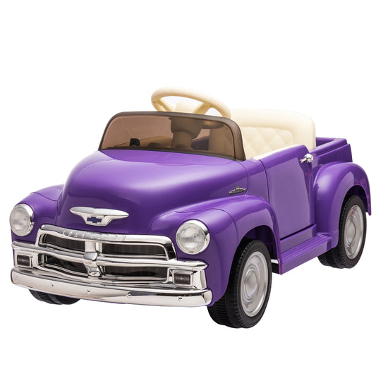 12V Powered Ride on Cars, Licensed Chevrolet 3100 Ride on Toys with Remote Control for kids Ages 3-6 Birthday Christmas Gifts, Kids Electric Car with Bluetooth, Music, USB/AUX Port, 3 Speeds, Purple