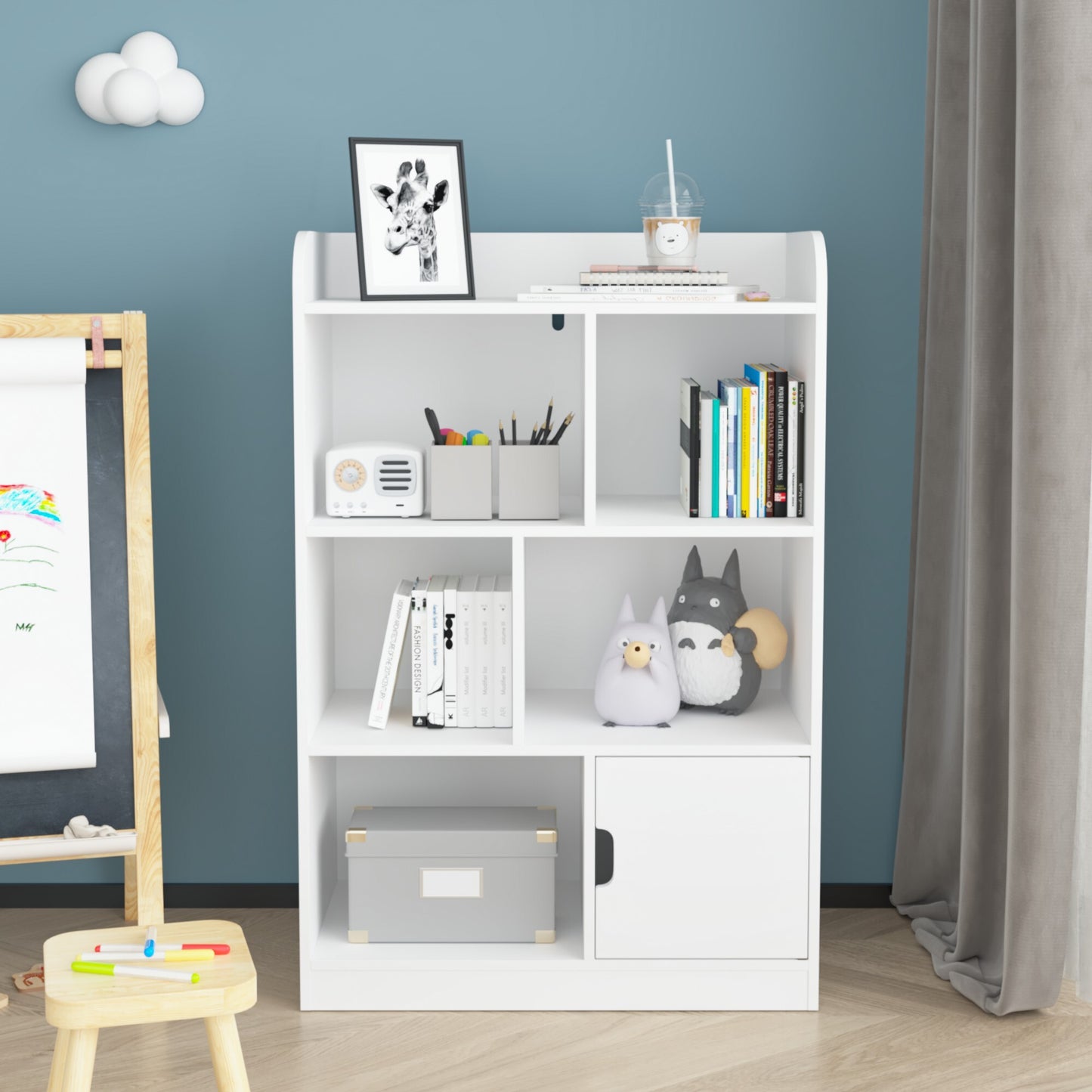 Kids Cube Bookcase and Toy Storage Organizer, Wooden Book Shelf for Bedroom, Living Room, White