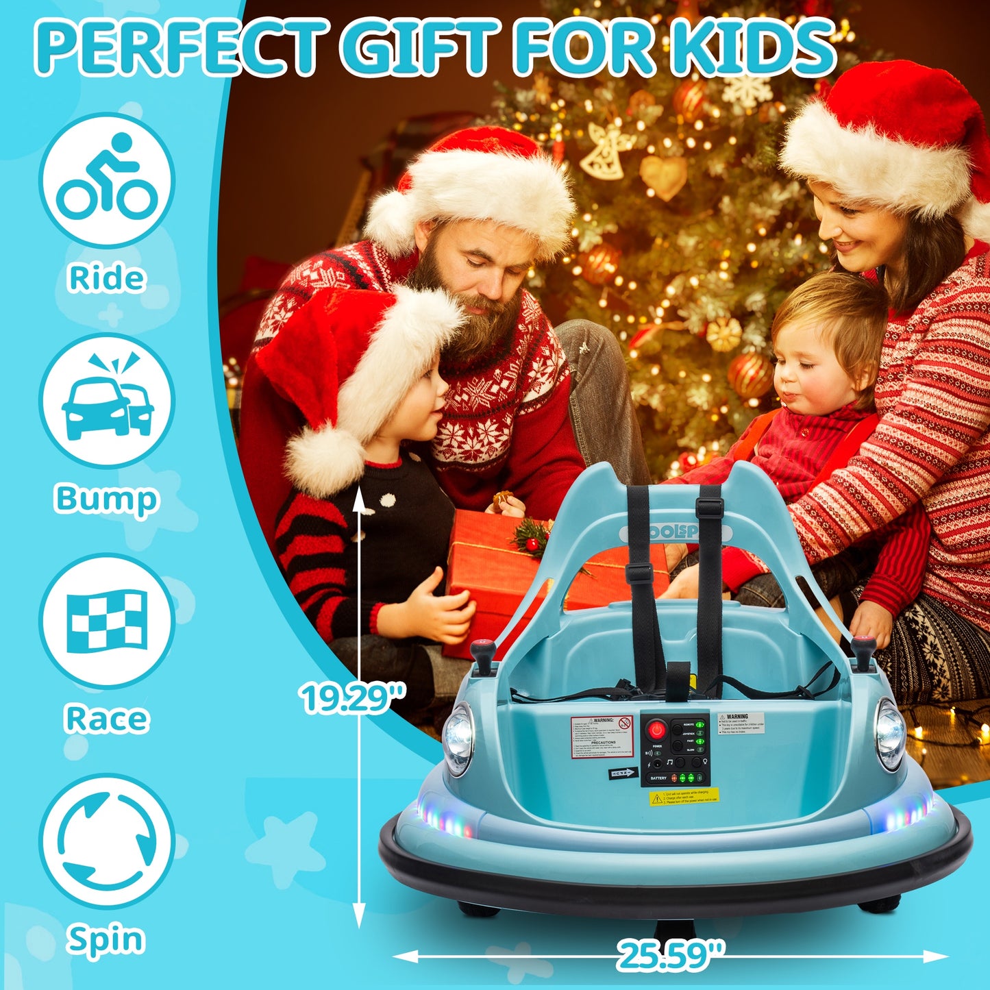 iRerts 12V Bumper Car, Ride on Electric Bumper Car for Kids Toddlers, Battery Powered Ride on Toys with Remote Control, Bluetooth, Music, LED Light, 360¡ãSpin, Gifts for 2-5 Year Old Boys Girls, Blue