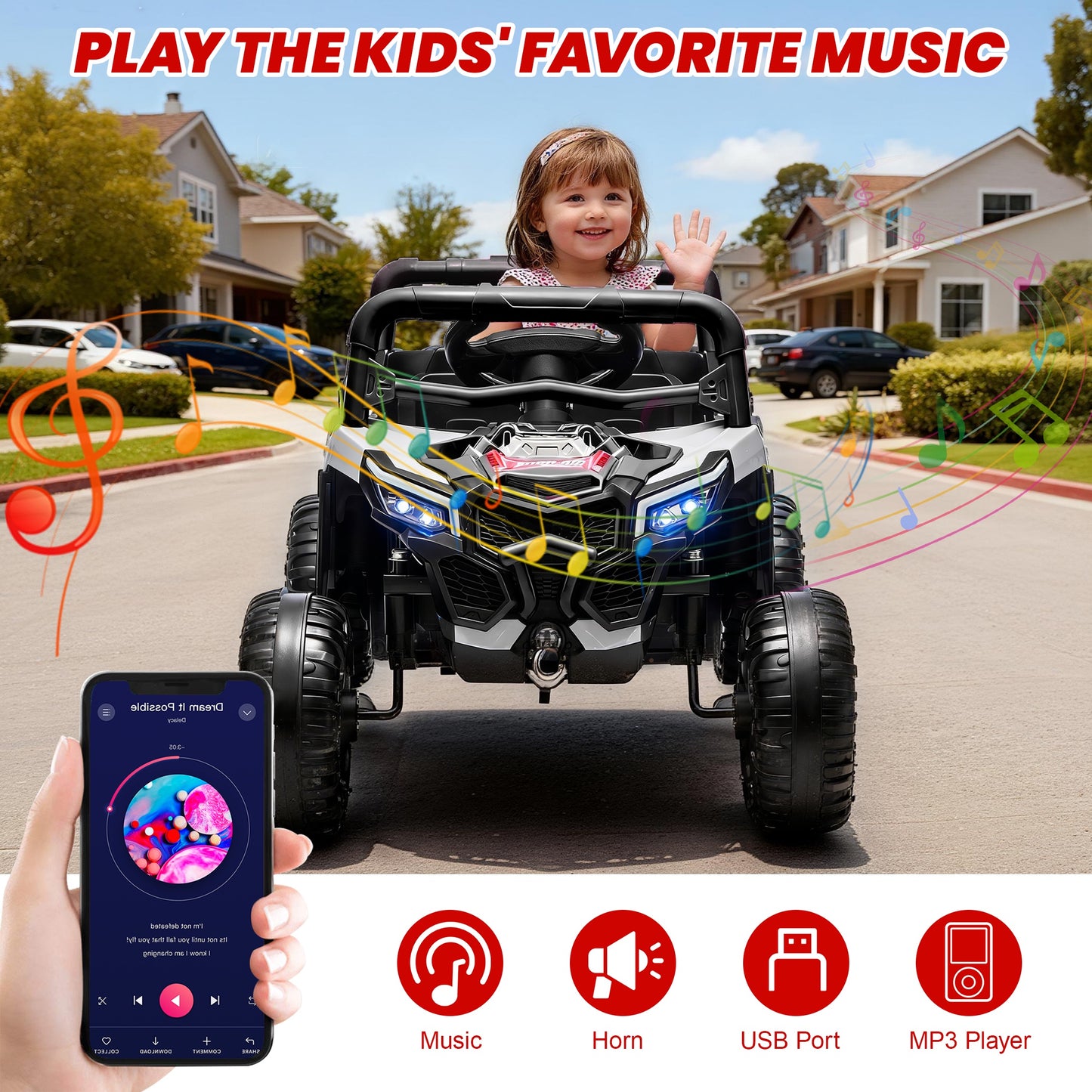 iRerts 12V Electric Ride on UTV, Powered Ride on Cars with Parent Remote Control, LED Lights, Music Player, Front Shock Absorbers, Ride on Toys for Kids Boys Girls Ages 3-4, Black