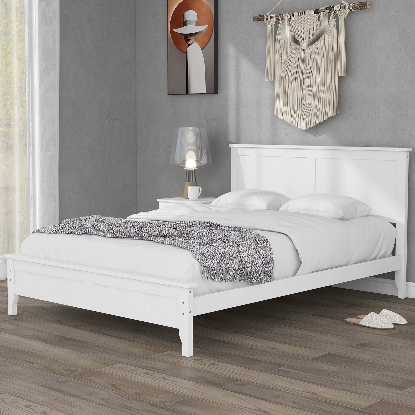 iRerts Full Size Bed Frame with Headboard, Wood Full Platform Bed Frame for Adults Teens Kids Bedroom, Modern Platform Bed Frame Full Size with Slats Support, No Box Spring Needed, White