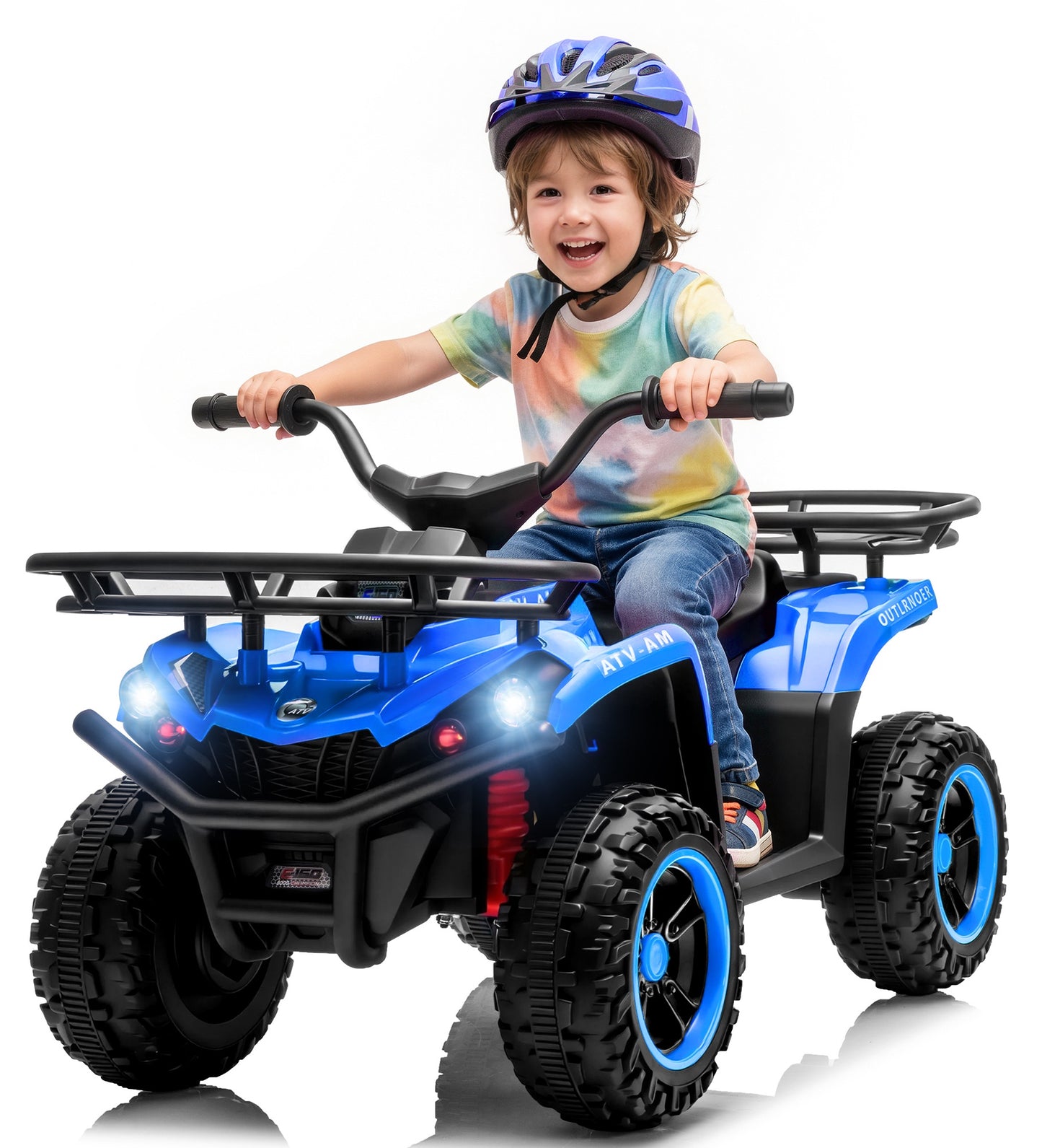 iRerts 24V Ride on ATV, Powered Ride on Toys for Kids Boys Girls Ages 3-5, Kids 4 Wheeler Electric Cars with Bluetooth, Music, LED Headlights, Front Rear Storage Racks, Crash Bars, Blue